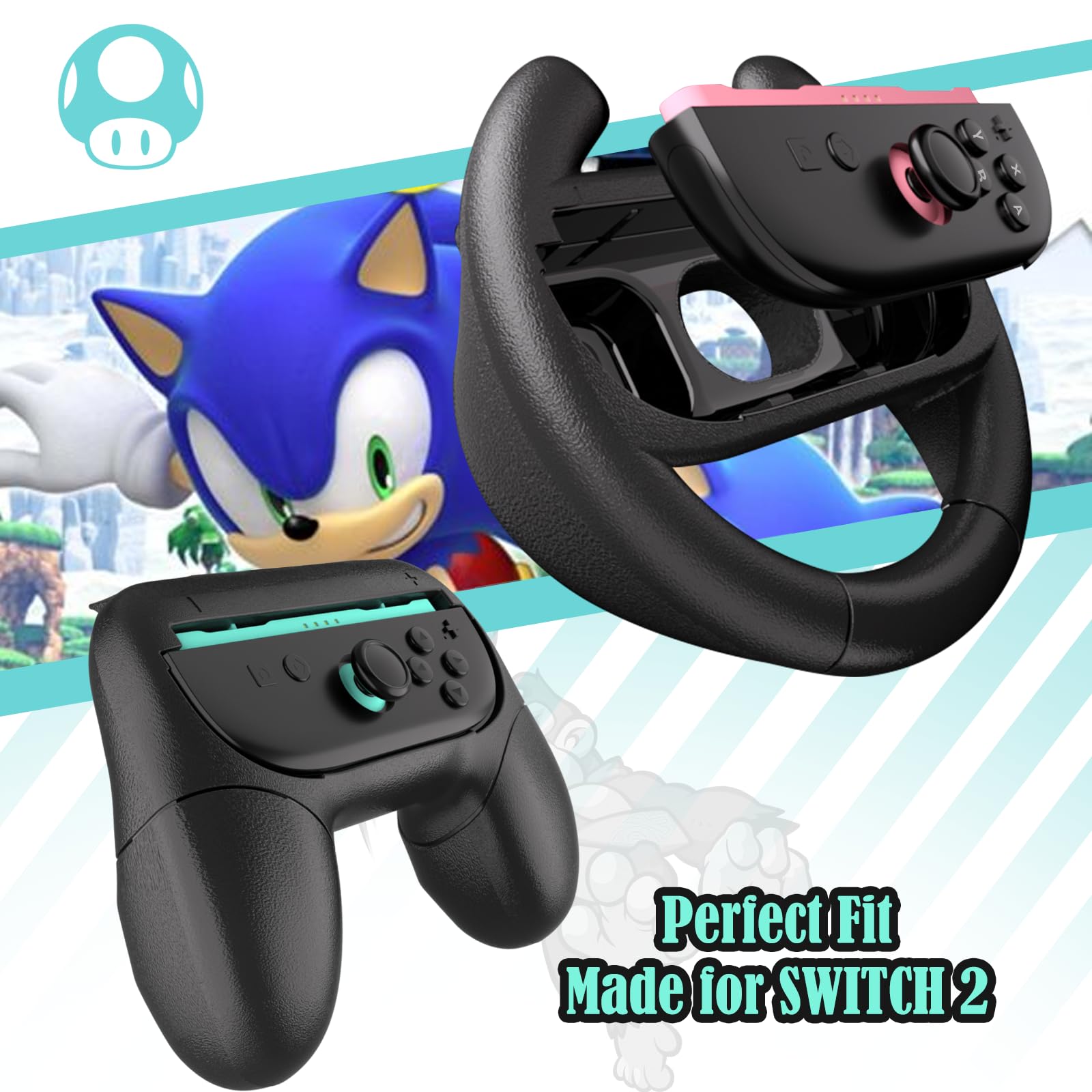 HEYSTOP Lenkräder für Nintendo Switch 2 Joy-Con Grip Rennlenkräder für Mario Kart 8 Deluxe 4-in-1 Lenkradgriff-Hülle