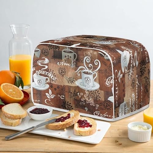 Miniatura 5 de JEOCODY Funda para tostadora para hacer pan con asa, impresión temática de café, ranura ancha, protección contra el polvo