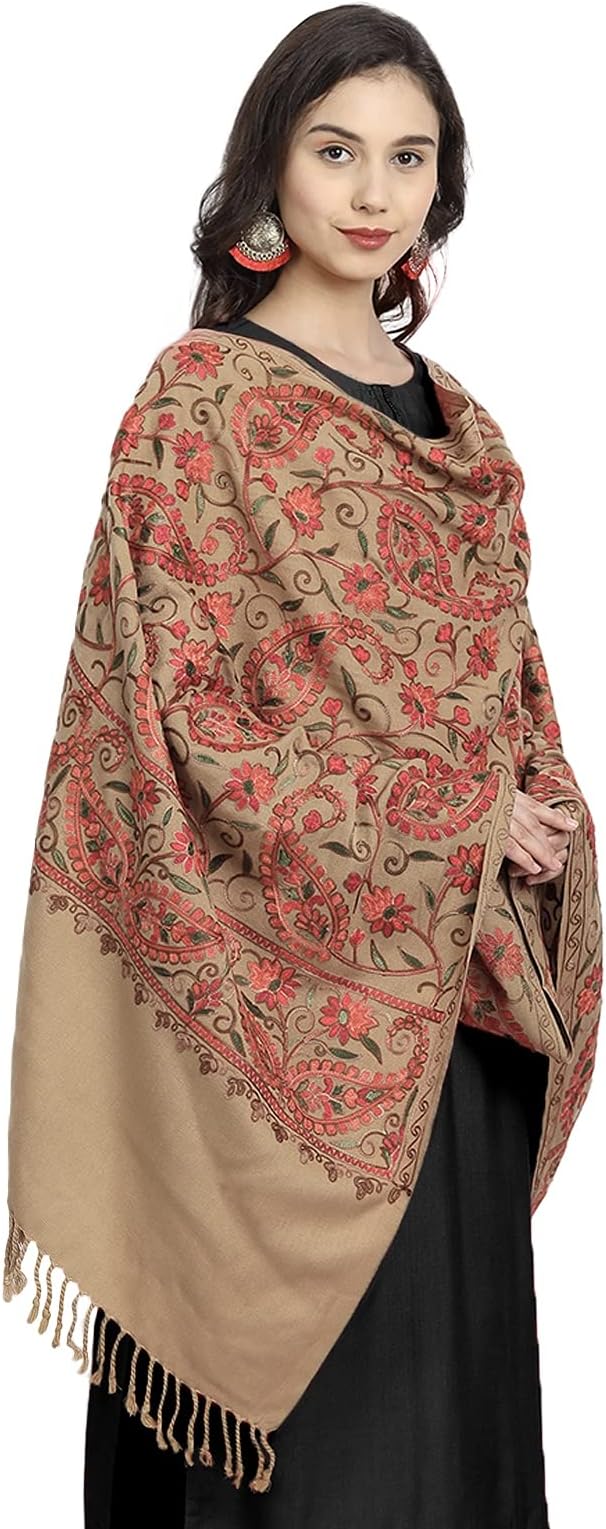 ZamourKashmir Women Stole Scarf Wrap Shawl with Indian Embroidery Flower - 6307