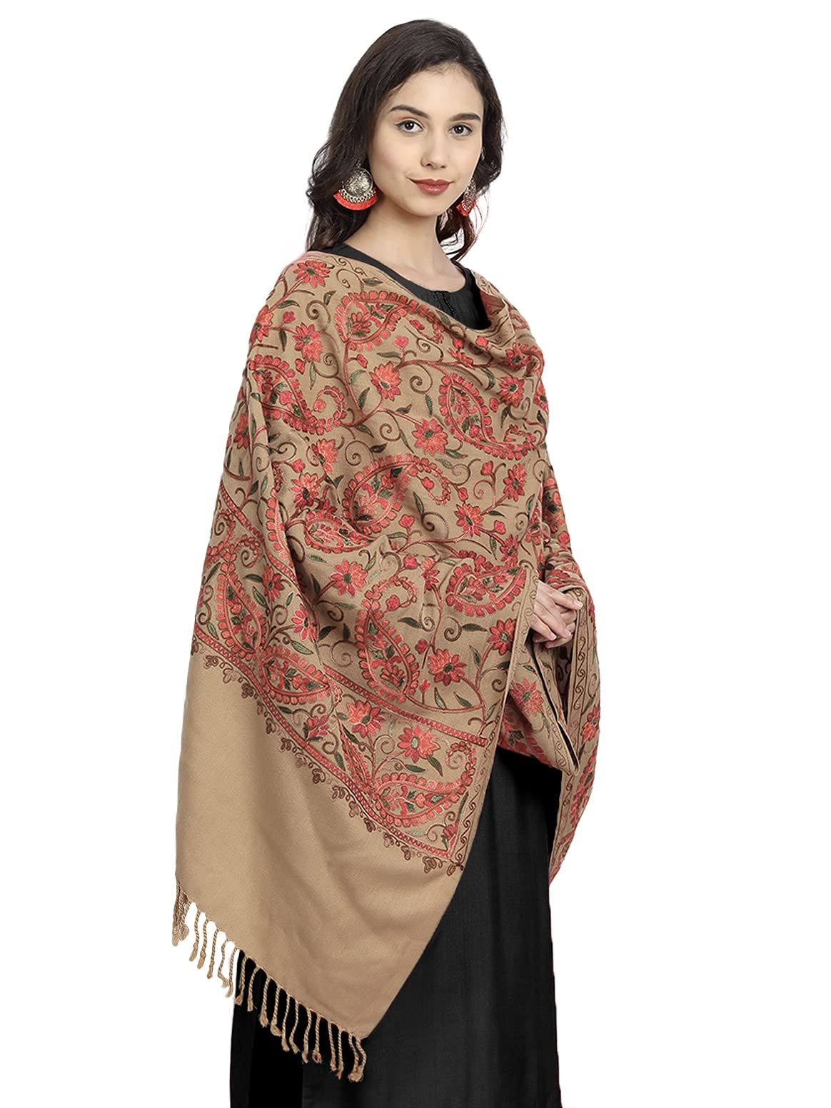 ZamourKashmir Women Stole Scarf Wrap Shawl with Indian Embroidery Flower - 6307