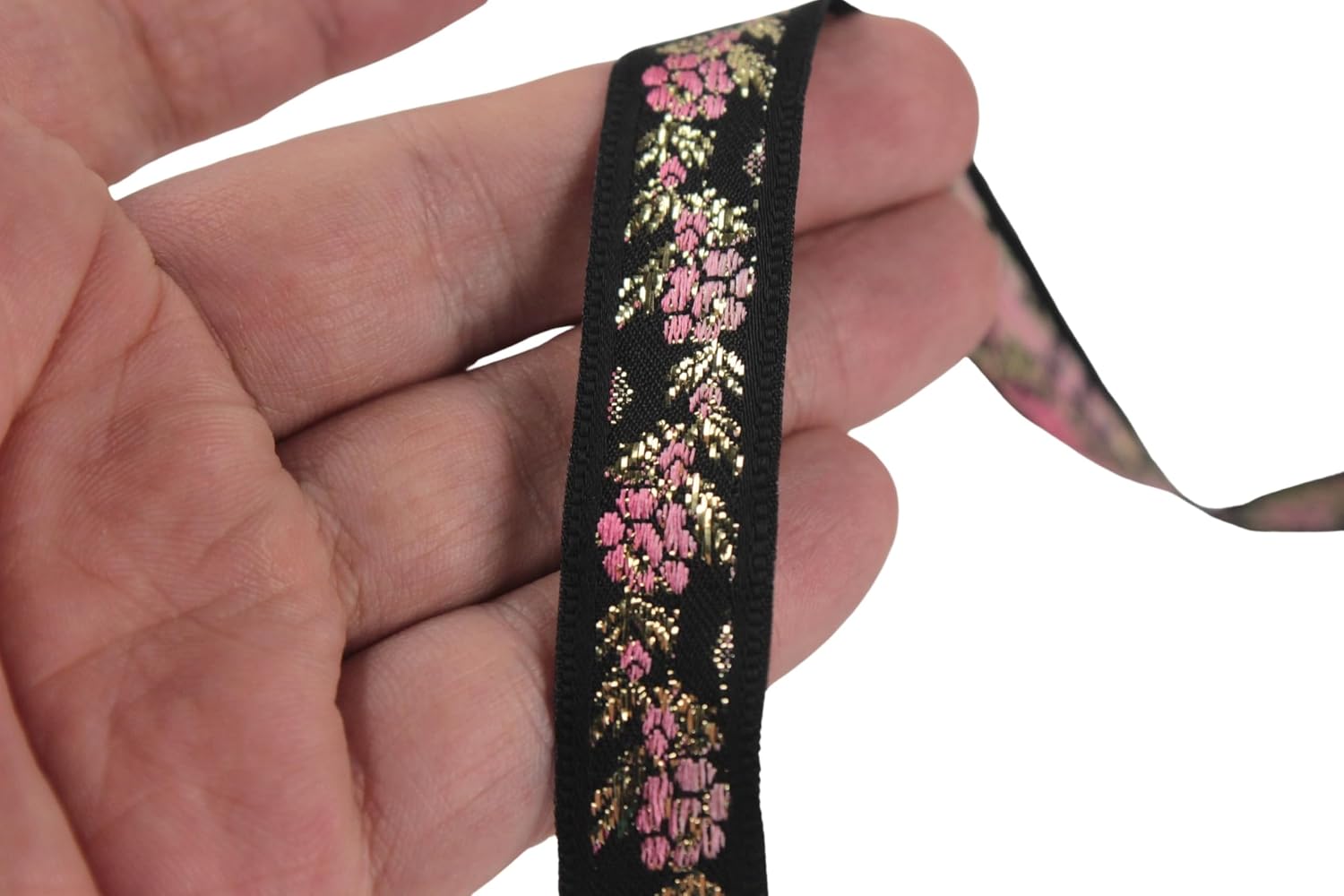 11 Yard Spool 0.62 inches Wide Black Front Pink Floral Jacquard Ribbon Jacquard Trim Balkans Decorative Ribbon Sewing Trim Collar Trim 16011
