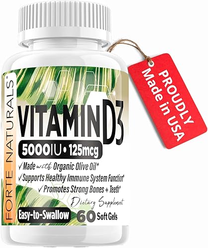 Cápsulas blandas de vitamina D3 de 5000 UI (125 mcg) especialmente para estómagos sensibles, suplementos de vitamina D para la inmunidad/salud