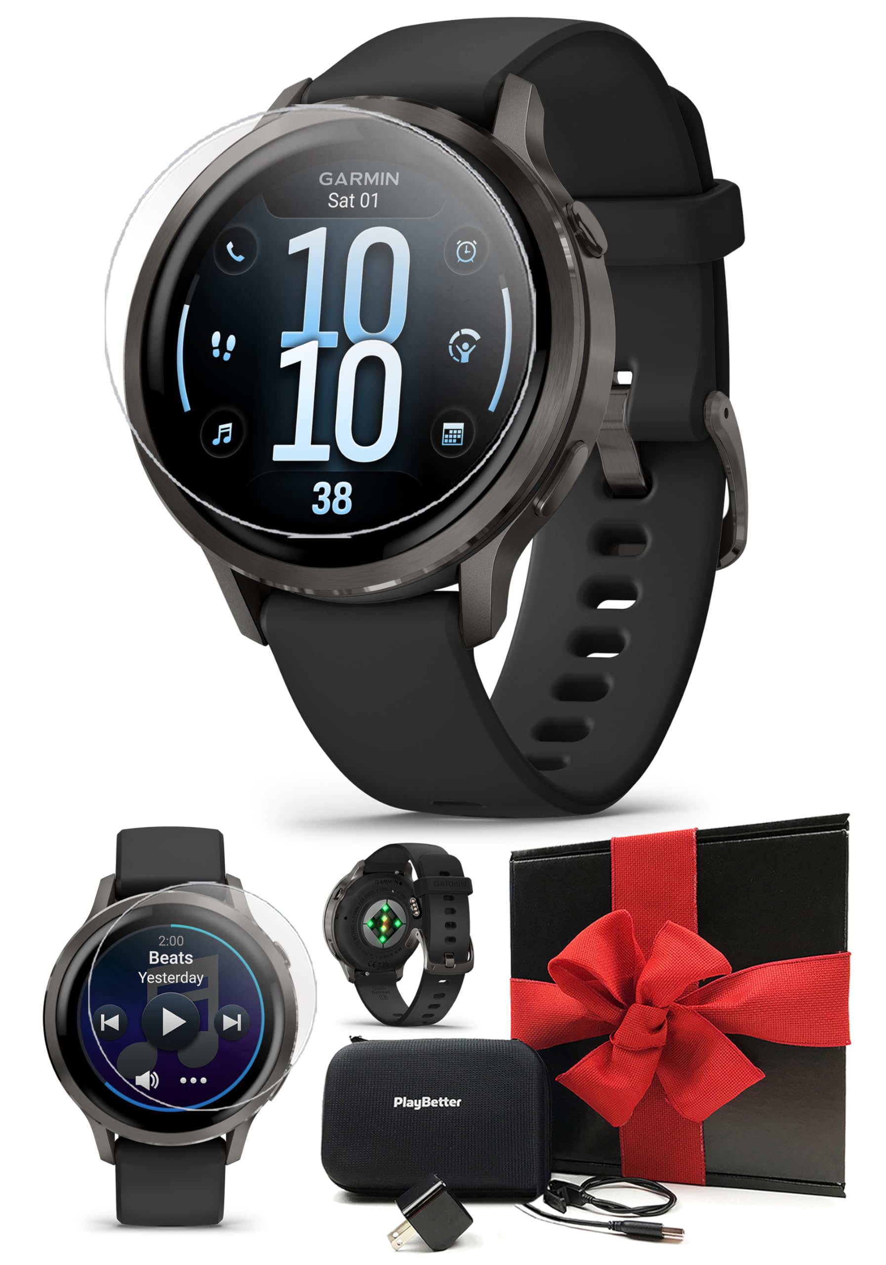 Venu 4 (Slate/Black, 41mm) Fitness GPS Smartwatch Gift Box Bundle