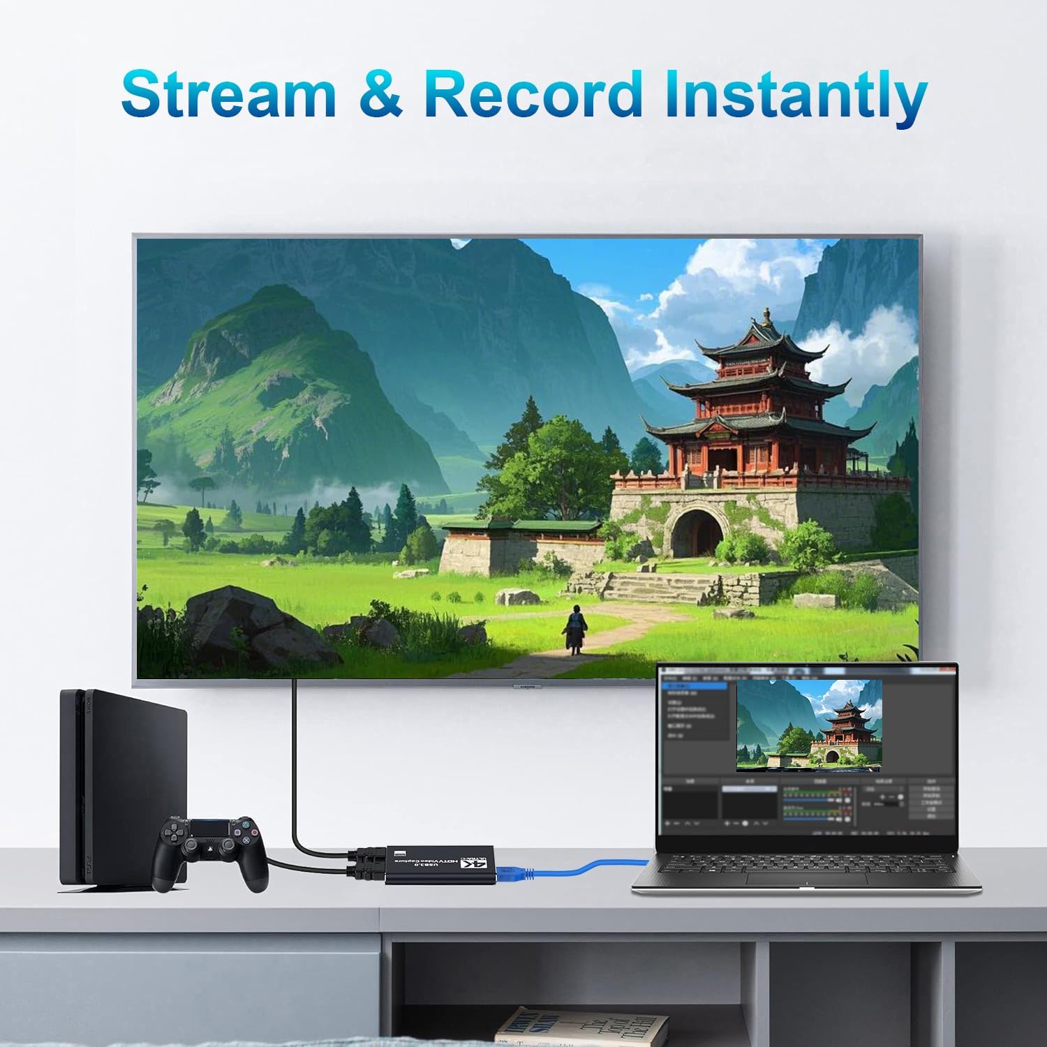 4K HDMI Video Capture Card with Audio, HDMI to USB 3.0 Capture Card for Streaming 1080P 60FPS, Connect Microphone and Speaker, for PS5/Xbox/Switch Creation and Live Broadcast
