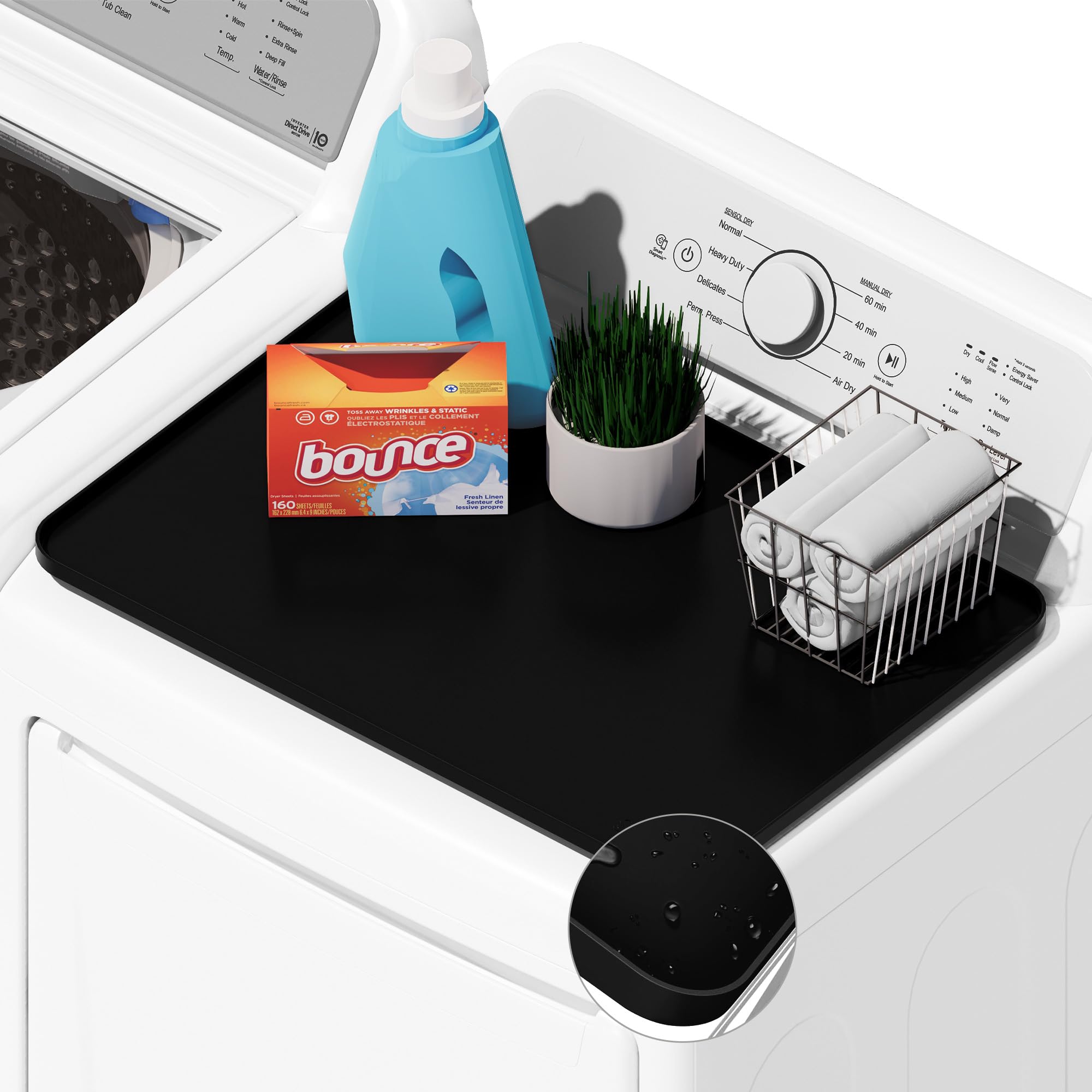 View 1 of 1 PACK SEIRI Washer and Dryer Topper, 26" x 18" Silicone Top Protector Mat for Slant Top Surface Cover and Top Load Washing Machine Laundry Room Non-Slip Waterproof Dryer Cover Medium (Black)