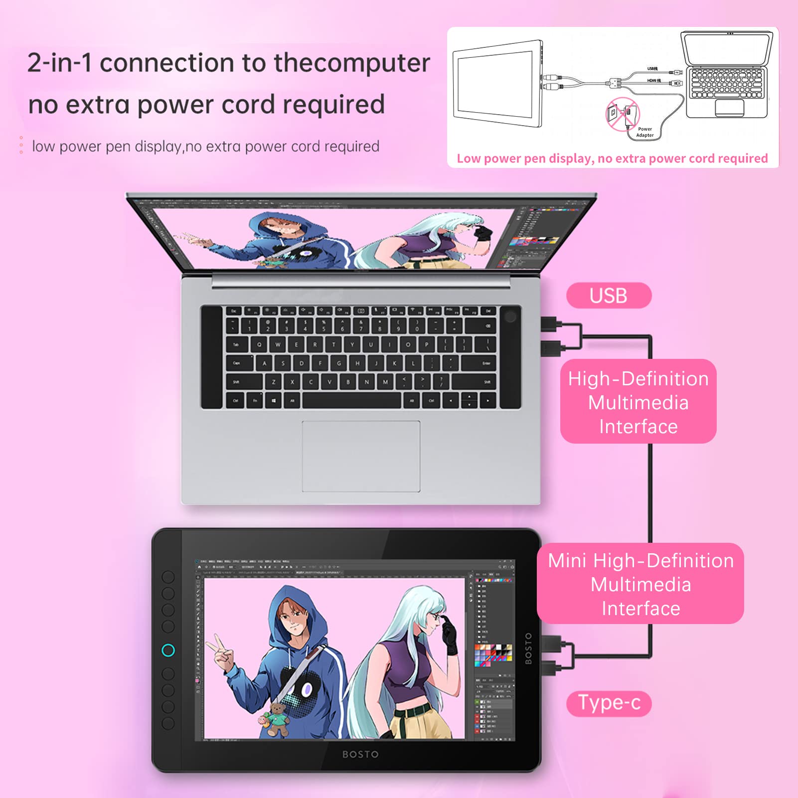 BT-13HDK Tavoletta Grafica portatile 13,3 pollici H-IPS LED Screen Display Digital Art Ding Pad 8192 Livello di pressione Tecnologia Passiva 8 tasti di scelta rapida personalizzabili