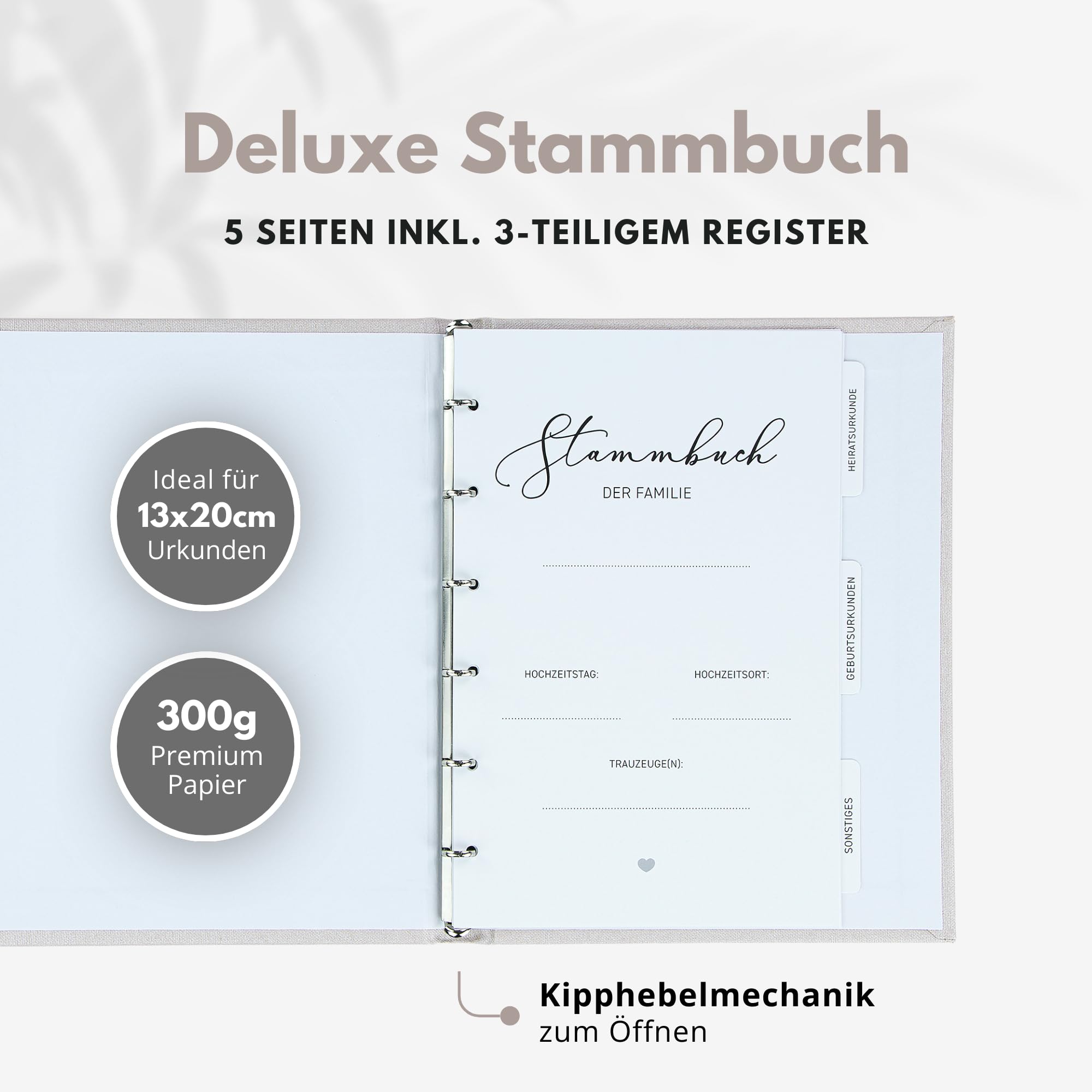 Stammbuch Hochzeit Stammbuch der Familie - Familienstammbuch Hochzeit Standesamt, Familienbuch - Deluxe Serie - Hardcover (Beige/Roségold) (16x21cm)