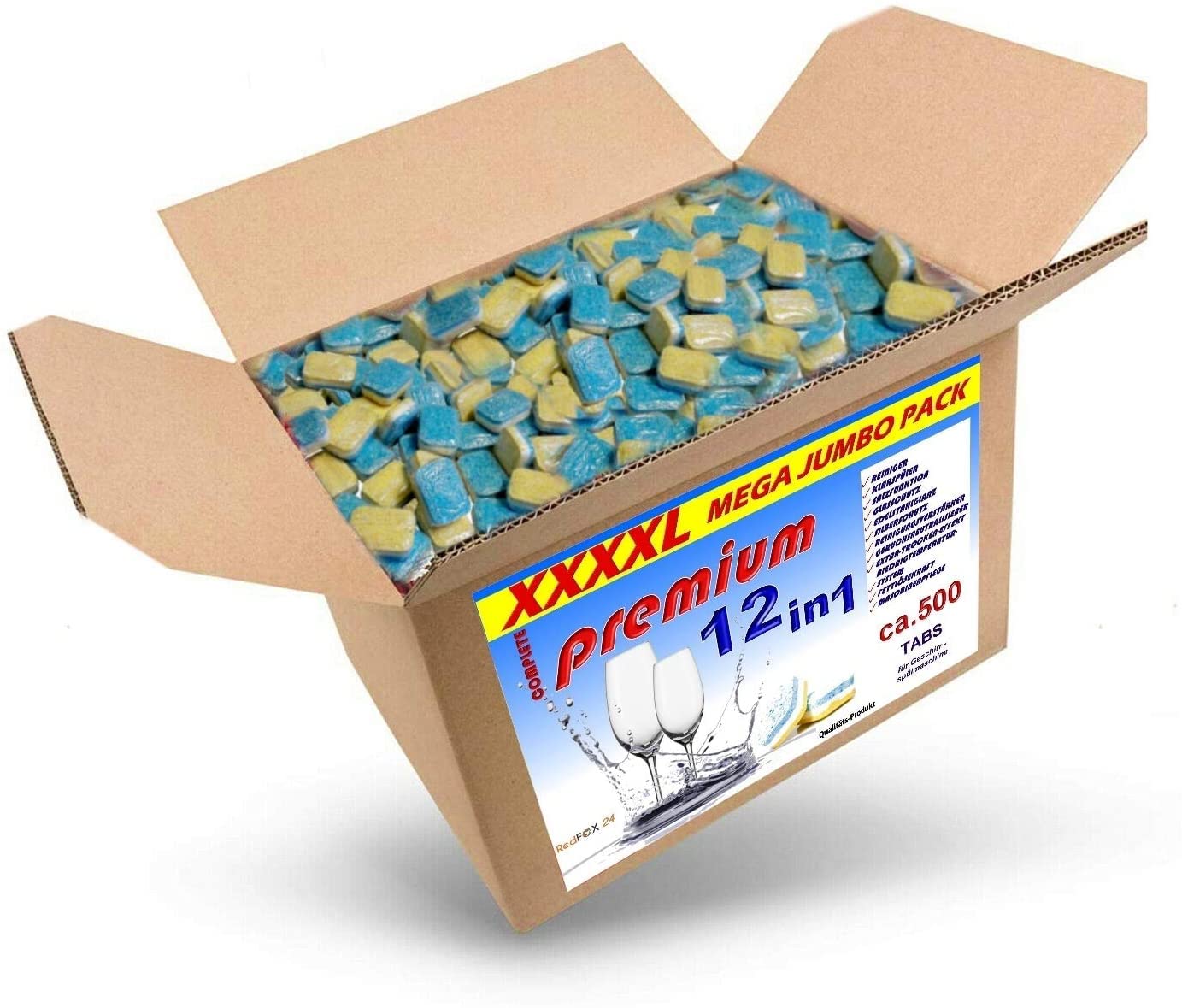 RedFOX24 Spülmaschinen Tabs Bruchware, 10 KG Karton | Geschirrspültabs in wasserlöslicher Folie, Spülmaschinenreiniger, 12 verschiedene Funktionen