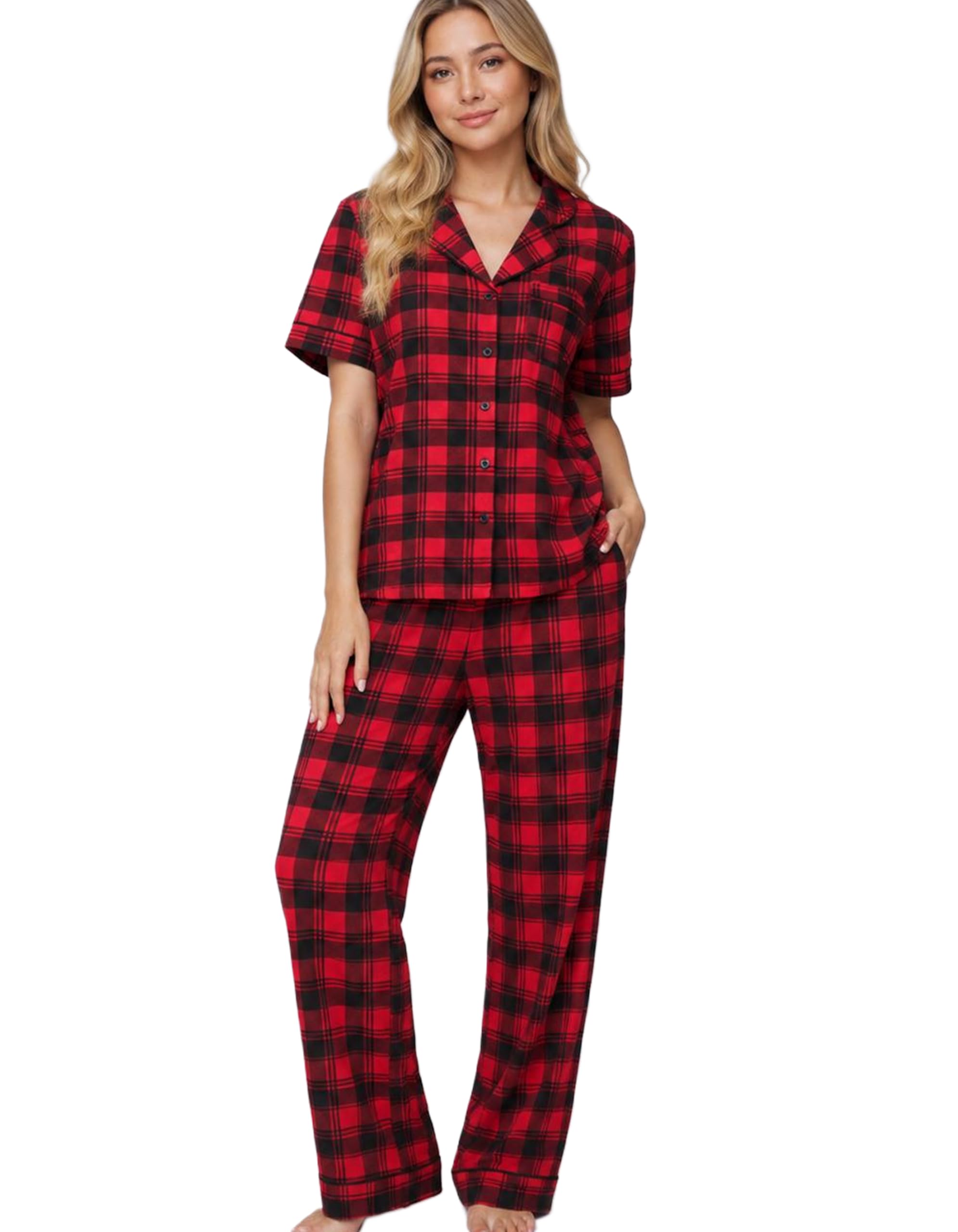 NAP BOUND 100% Cotton Women's Pajama Sets Short Sleeve Button Down Soft Pjs 2 Piece Lounge Set with Pocket Nightwear XS-XXL