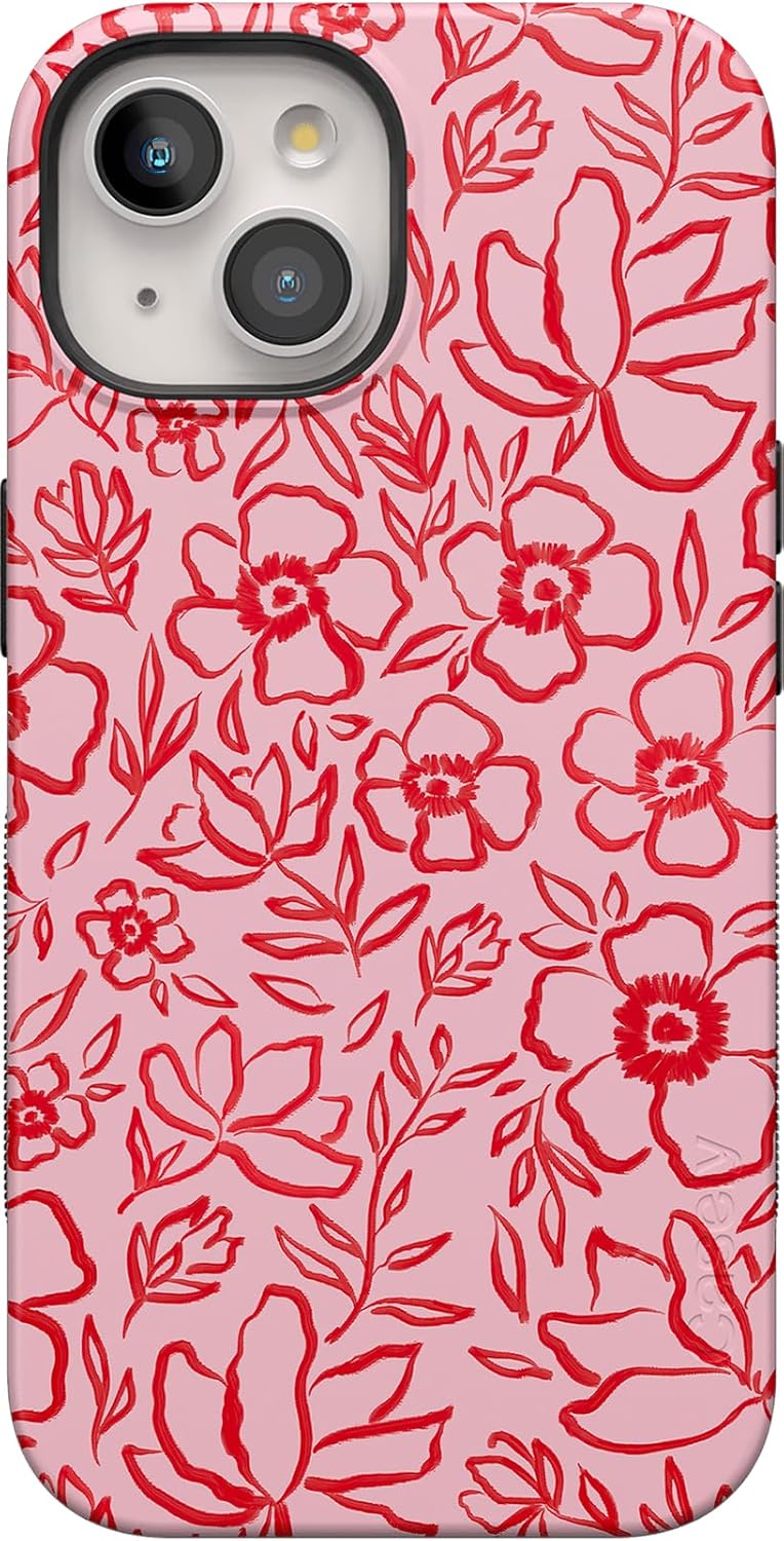 Casely iPhone 15 Plus Case | Blush Garden | Floral Doodle | Bold Protective Design | Compatible with MagSafe