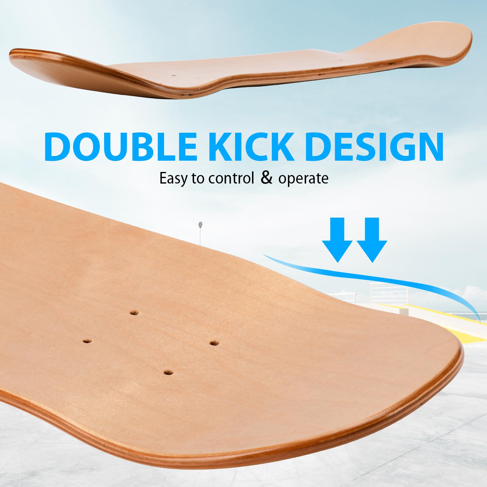 Lot de 2 planches de skateboard, 78,7 x 20,3 cm, 7 couches, en érable vierge, planche de skate double kick