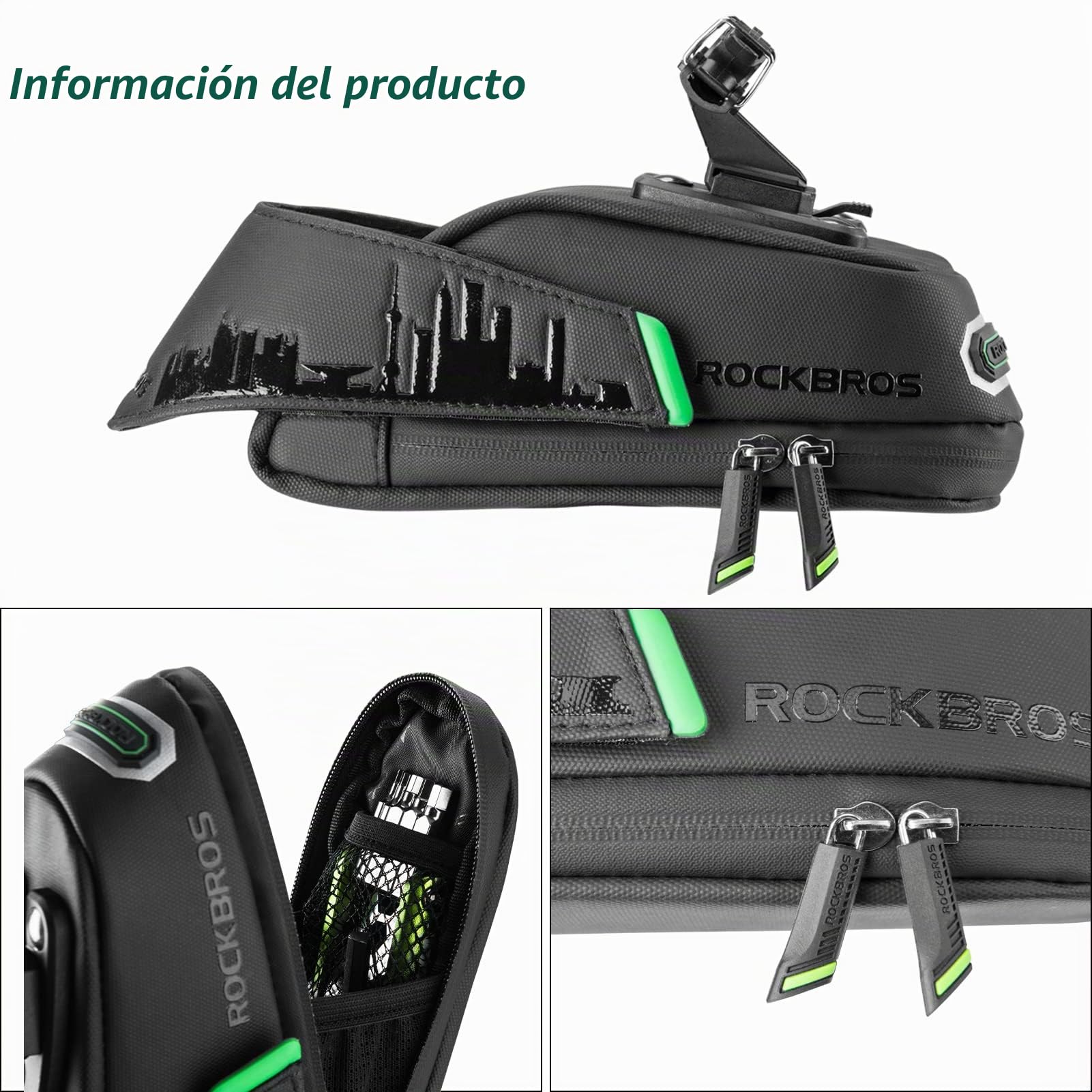 ROCKBROS Bolsa Sillín de Bicicleta Montaña Carretera MTB Alforja de Tija de Asiento con Soporte, Negro