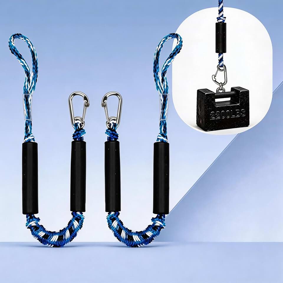 2 PK Blue Bungee Dock Lines for Boats 2FT with 316 Stainless Clip Boat Accessories Marine Grade Boat Rope Boating Accessories Boat Dock Lines Jet Ski or PWC Mooring Boat Lines &amp; Dock Ties