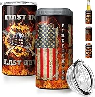 Vista 18 de SANDJEST Vaso de caza estilo madera con bandera americana 4 en 1, vaso termo de 12oz, enfriador de latas, funda protectora, vaso delgado de acero