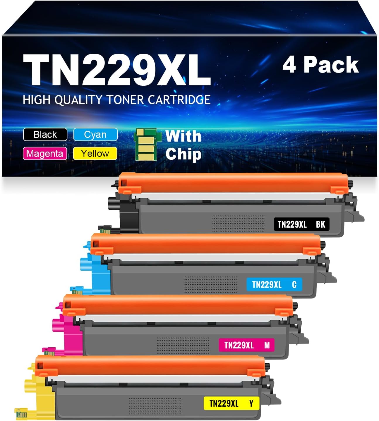 TN229XL Toner Cartridge Replacement for Brother 229 TN229 TN-229 TN 229XL 229XXL for MFC-L3780CDW HL-L3280CDW MFC-L3720CDW HL-L3220CDW HL-L3300CDW Printer (1Black/1Cyan/1Yellow/1Magenta)