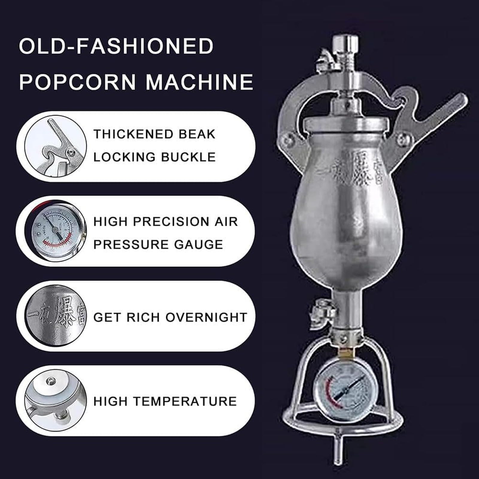 Maszyna do popcornu retro 304 maszyna do popcornu ze stali nierdzewnej, chińska tradycyjna ręczna ręczna maszyna do popcornu (260 ml)