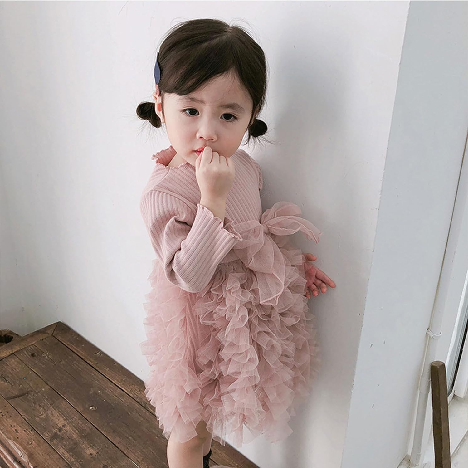 Miipat Baby Girl Long Sleeve Dress Knit Sweater Dress Ruffle Fall Winter Tulle Princess Dress