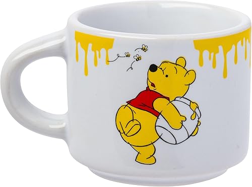 Miniatura 7 de Silver Buffalo Disney Winnie the Pooh Honey Hunny Drips - Juego de 4 tazas pequeñas apilables de cerámica para expreso, 3 onzas