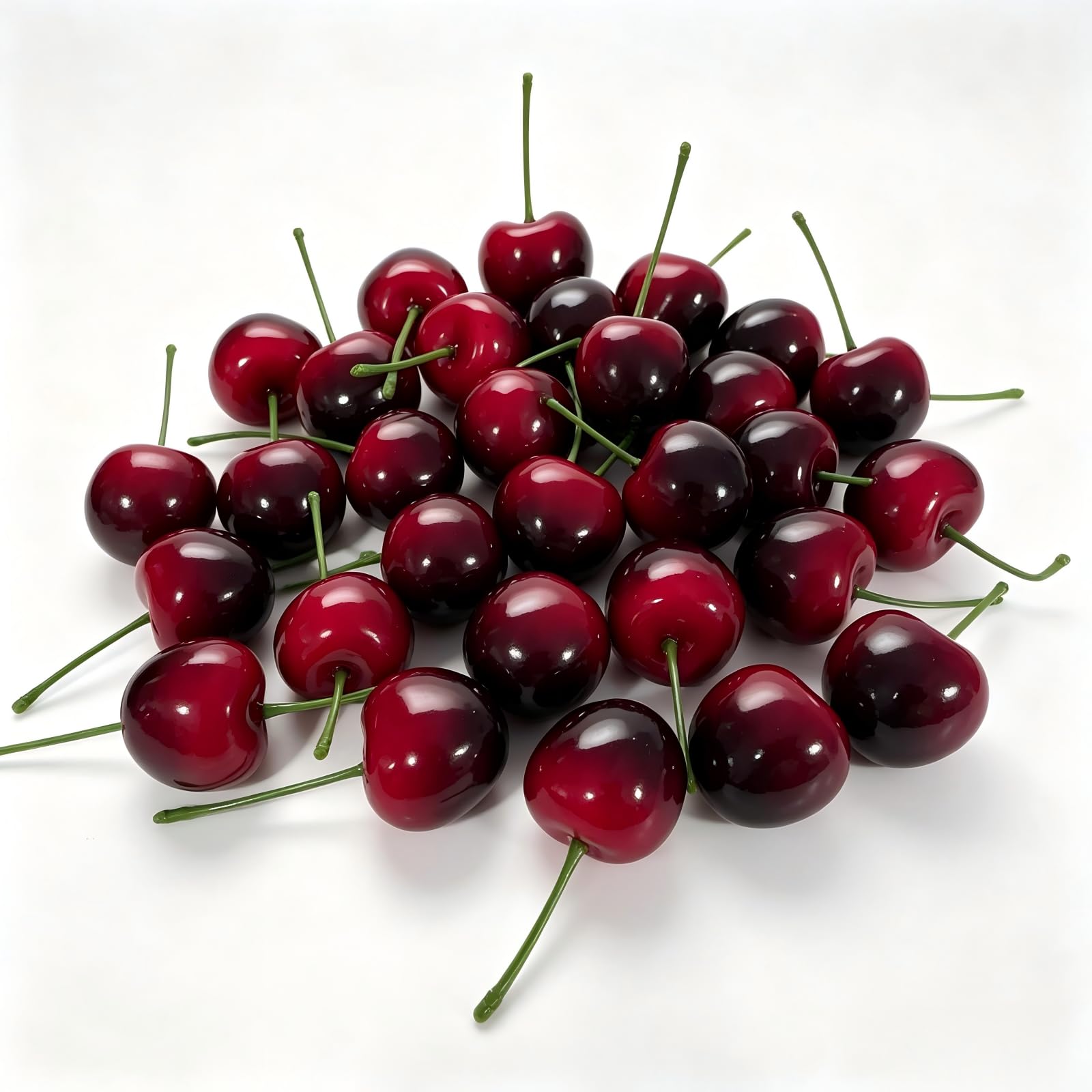 Tivleed 20 Gradient Red Artificial Cherries with Stems for Cake Decoration