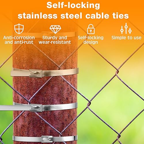 Miniatura 5 de 600 bridas de metal de acero inoxidable 304, resistentes, multiusos, autobloqueantes, para maquinaria de escape, vallas, granja, tubería, techo,