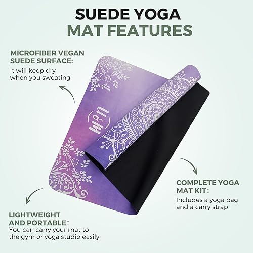 Miniatura 7 de U&M Tapete de yoga antideslizante, tapete de gamuza para ejercicio con bolsa de transporte para yoga, pilates y meditación, estiramiento de suelo y