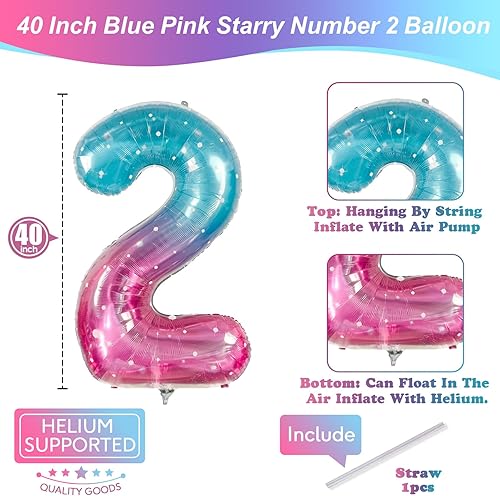 Vista 632 de Globos de 40 pulgadas, globo azul claro número 4, helio autoinflable de aluminio azul bebé para niños de 40 a 15 años, decoraciones de fiesta