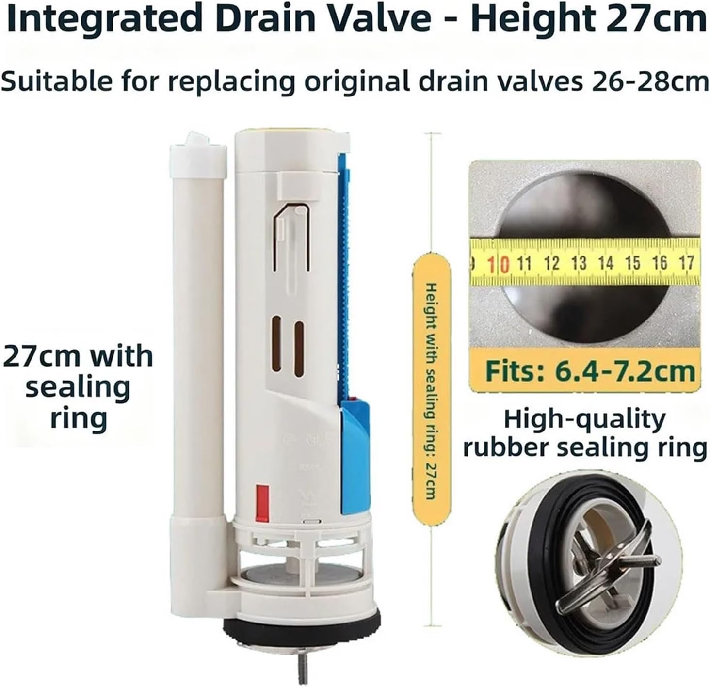 Integrated Toilet Drain Valve Water Outlet 21cm 27cm Tank Fittings Flush Cistern(Height 27cm)