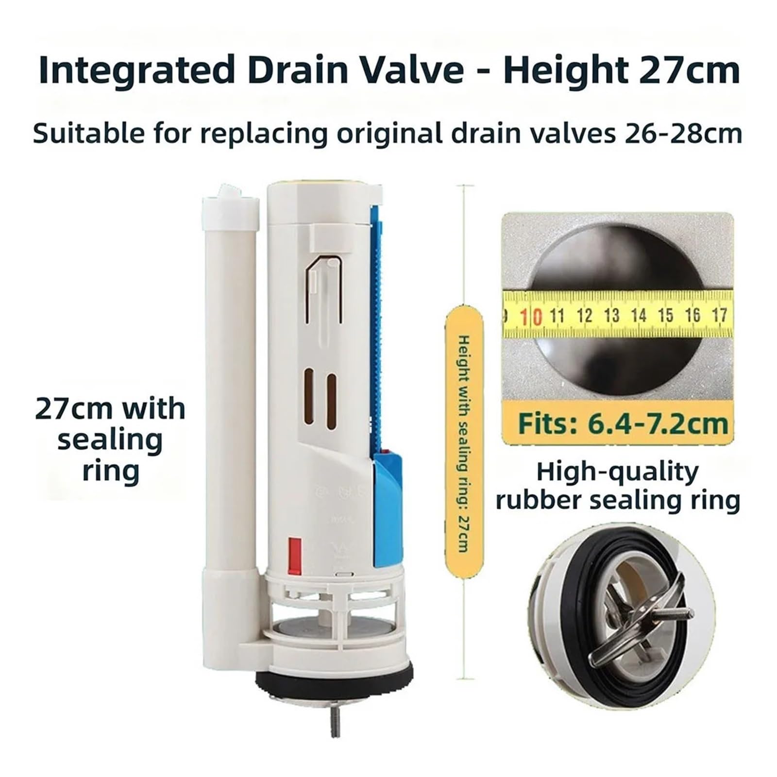 Válvula de drenaje inodoro integrada Salida agua 21 cm 27 Accesorios tanque Cisterna descarga(Height 27cm)