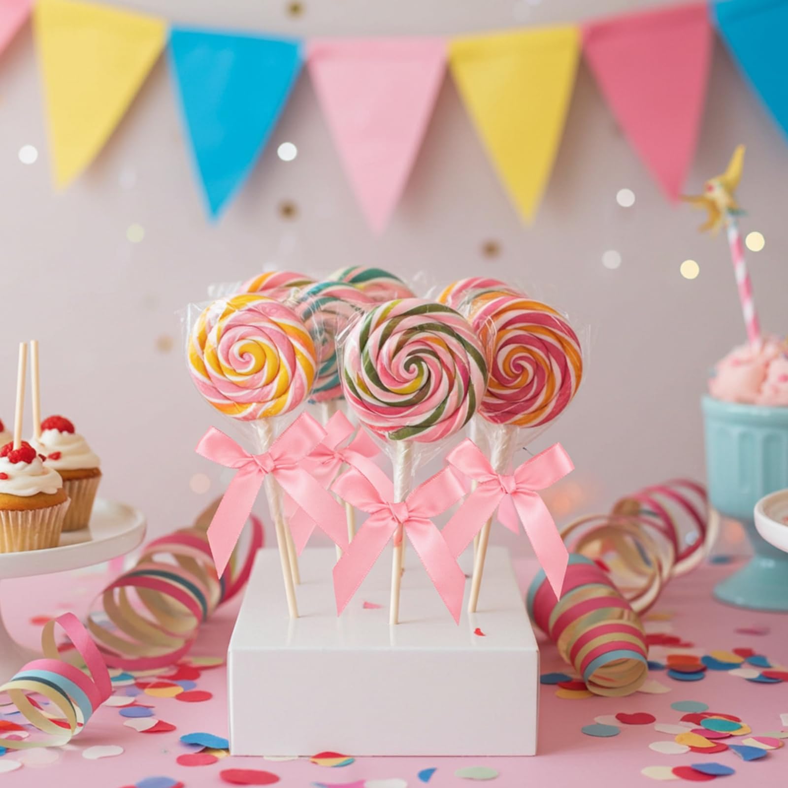 AIMUDI Stoffig Blauw Satijn Lint Strikken 3,5 Voorgebonden Twist Tie Strikken voor Traktatie Zakken Gift Wrapping Cake Pop Goodie Bags Party Bruiloft Baby Shower Gunst - 50 stuks