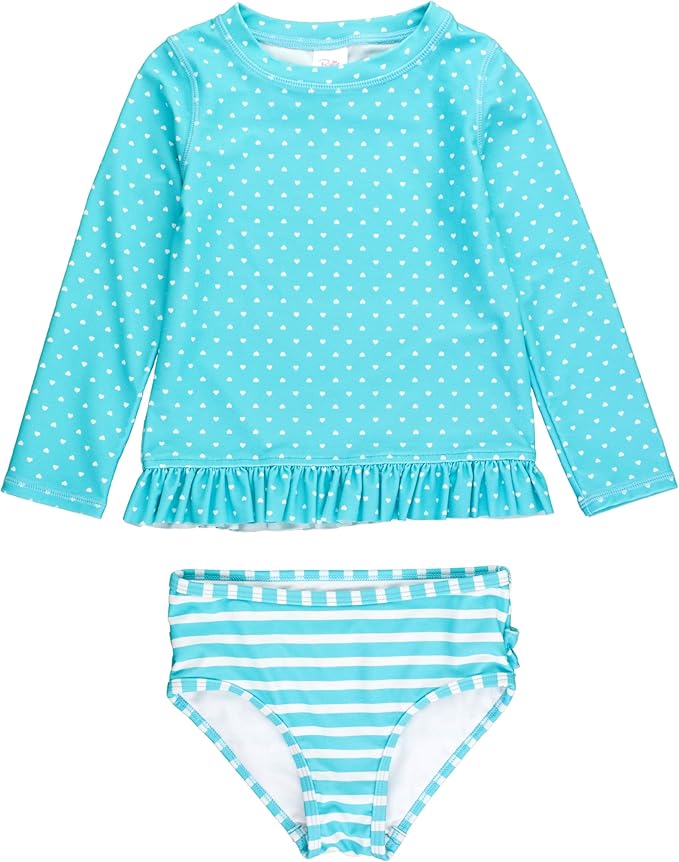 RuffleButts Baby/Toddler Girls Long Sleeve Rash Guard UPF50+ Sun Protected Bikini Swimsuit