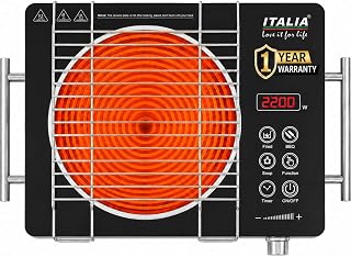 ITALIA 2200W Premium Crystal Glass Ceramic Cooktop | 5 Smart Preset Modes, Precision Dial & Dual Side Handles | Sleek High-Efficiency Electric Induction Stove (Silver & Black)