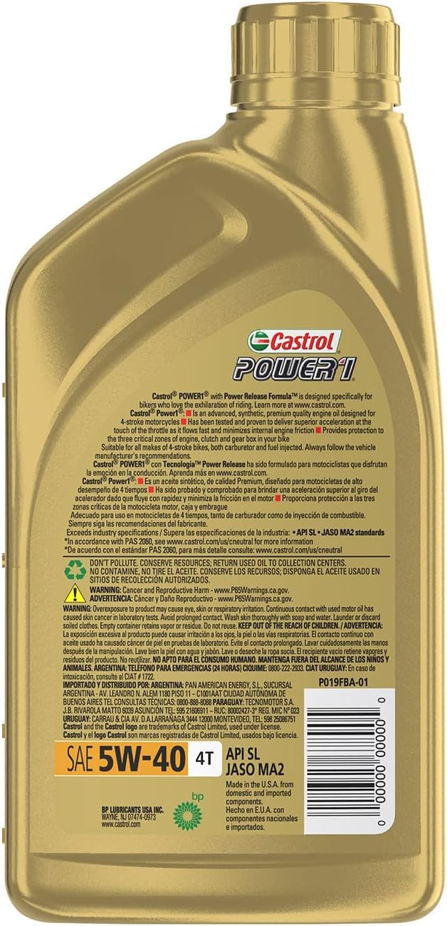 Castrol Power1 4T 5W-40 Full Synthetic Motorcycle Oil, 1 Quart, Pack of 6 3 71suMU6ZzTL. AC SL1500