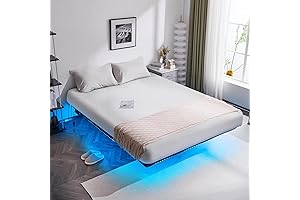 VINGLI Kids Queen Bed Frame with USB Charging Station and LED Lights