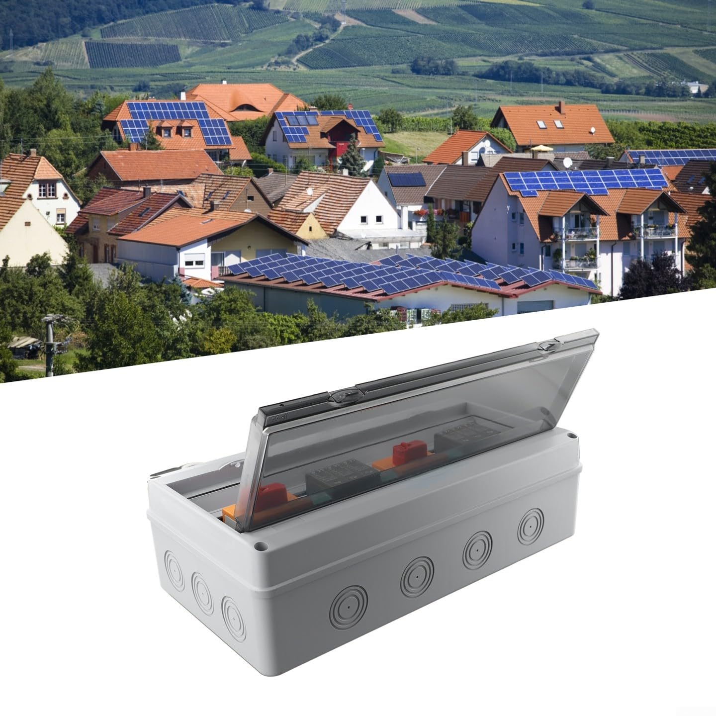 Caja combinadora solar fotovoltaica, voltaje de 1000 V, 2 entradas 2 salidas, 2 cuerdas, caja combinadora solar fotovoltaica, protección impermeable de larga duración (IP65 impermeable)