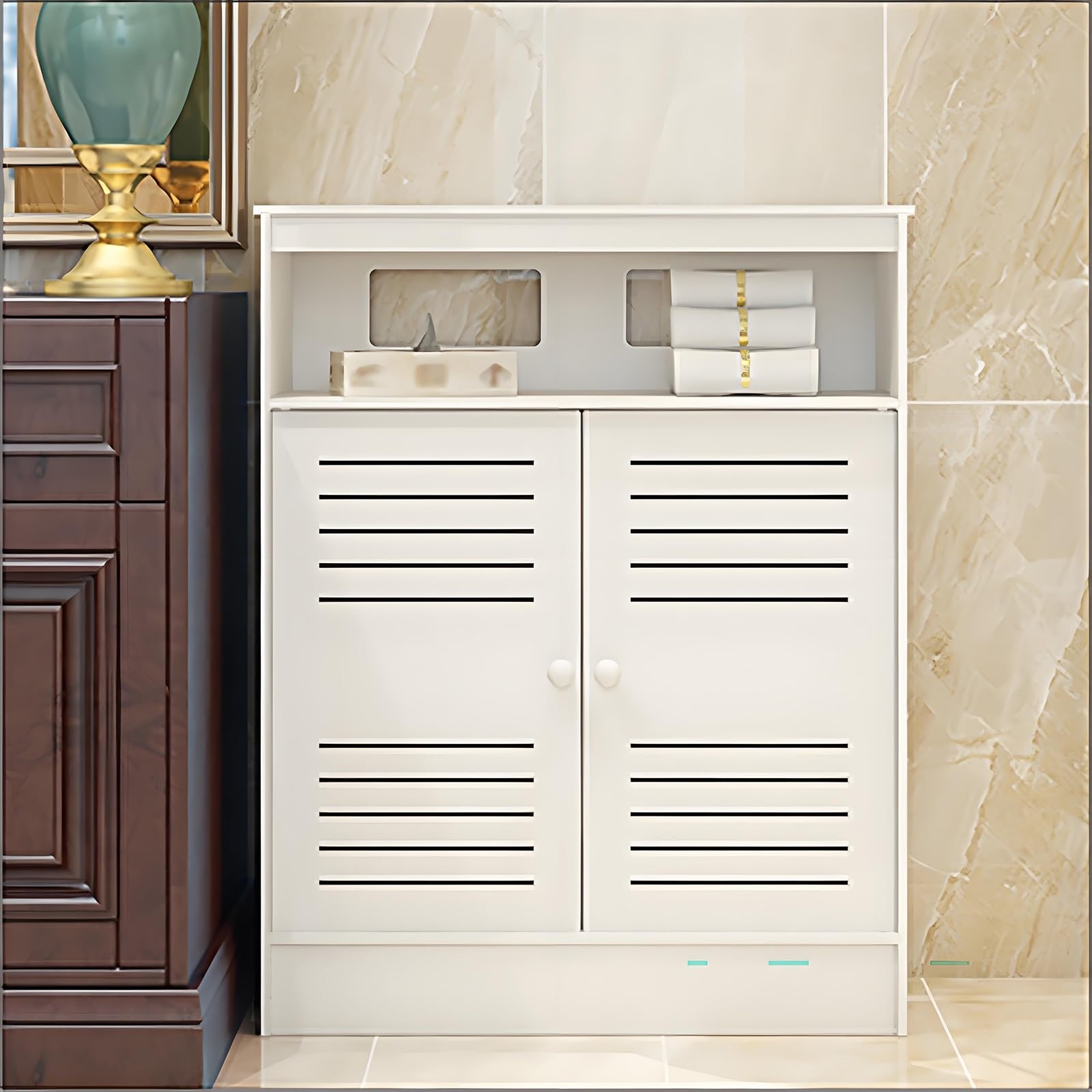 Copritermosifone Bianco con Griglia a Lamelle Copri Termosifone Copritermosifoni per Casa Mobiletto per Riscaldamento a Pavimento Collettore per Riscaldamento a Pavimento(62x90x20 cm/24x35x8 in)