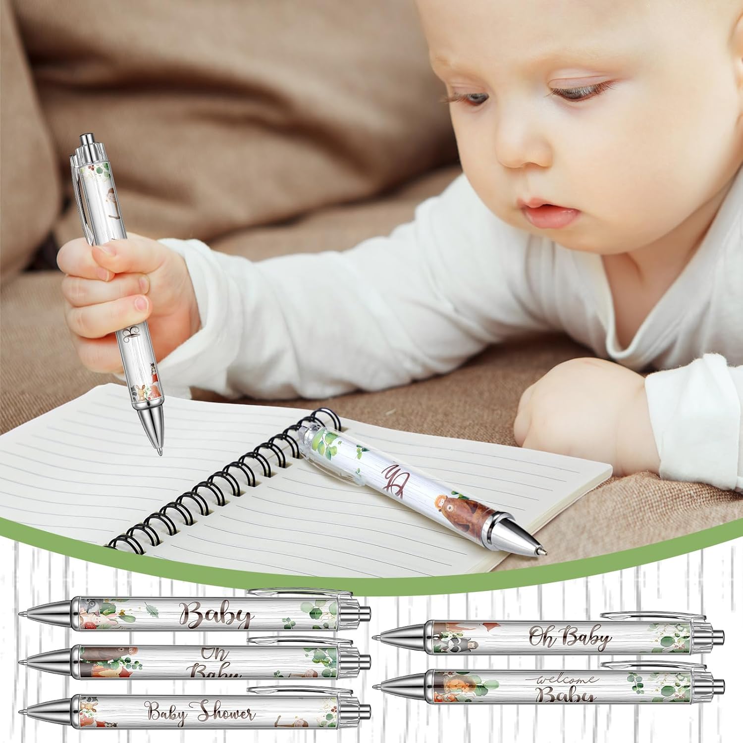 Skyygemm 60pcs/30 Set Woodland Animal Baby Shower Gifts bulk for Guests Includes Woodland Animal Small Spiral Notebook Bulk Forest Retractable Ballpoint Pen for Baby Shower Gender Reveal Guest