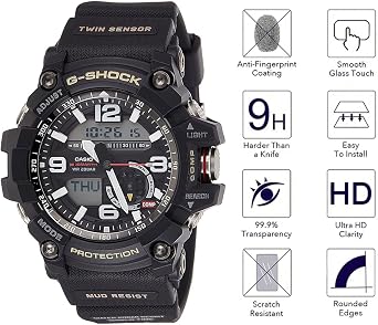 3 Pack Compatible with Casio GG-1000 Screen Protector Tempered Glass Compatible with Casio Men's G Shock GG1000 Watch Screen Protector Foils Glass 9H 0.3MM Anti-Scratch