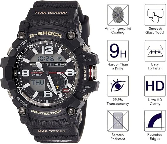 3 Pack Compatible with Casio GG-1000 Screen Protector Tempered Glass Compatible with Casio Men's G Shock GG1000 Watch Screen Protector Foils Glass 9H 0.3MM Anti-Scratch