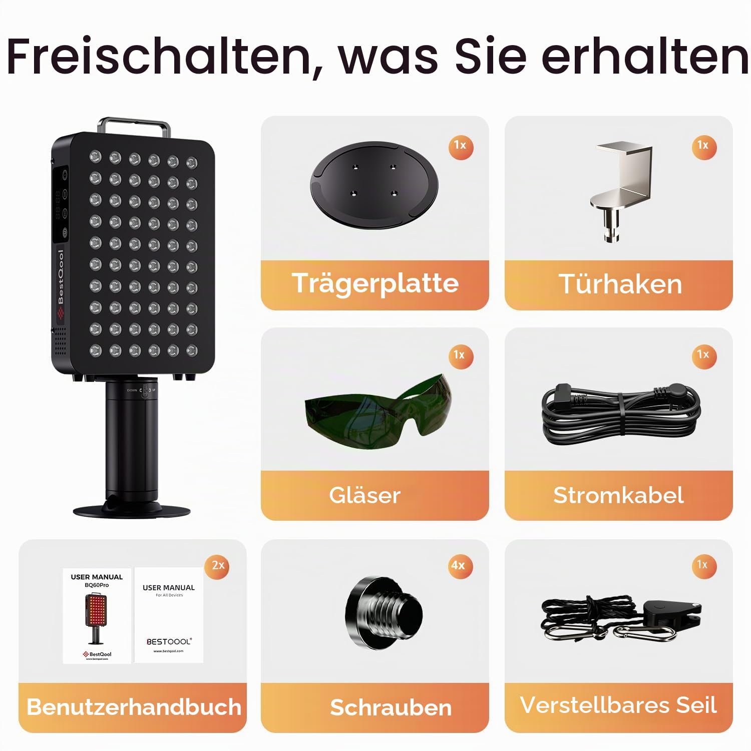 BestQool Rotlicht Panel Mit Ständer, 6 Wellenlängen 630–940nm für Körper