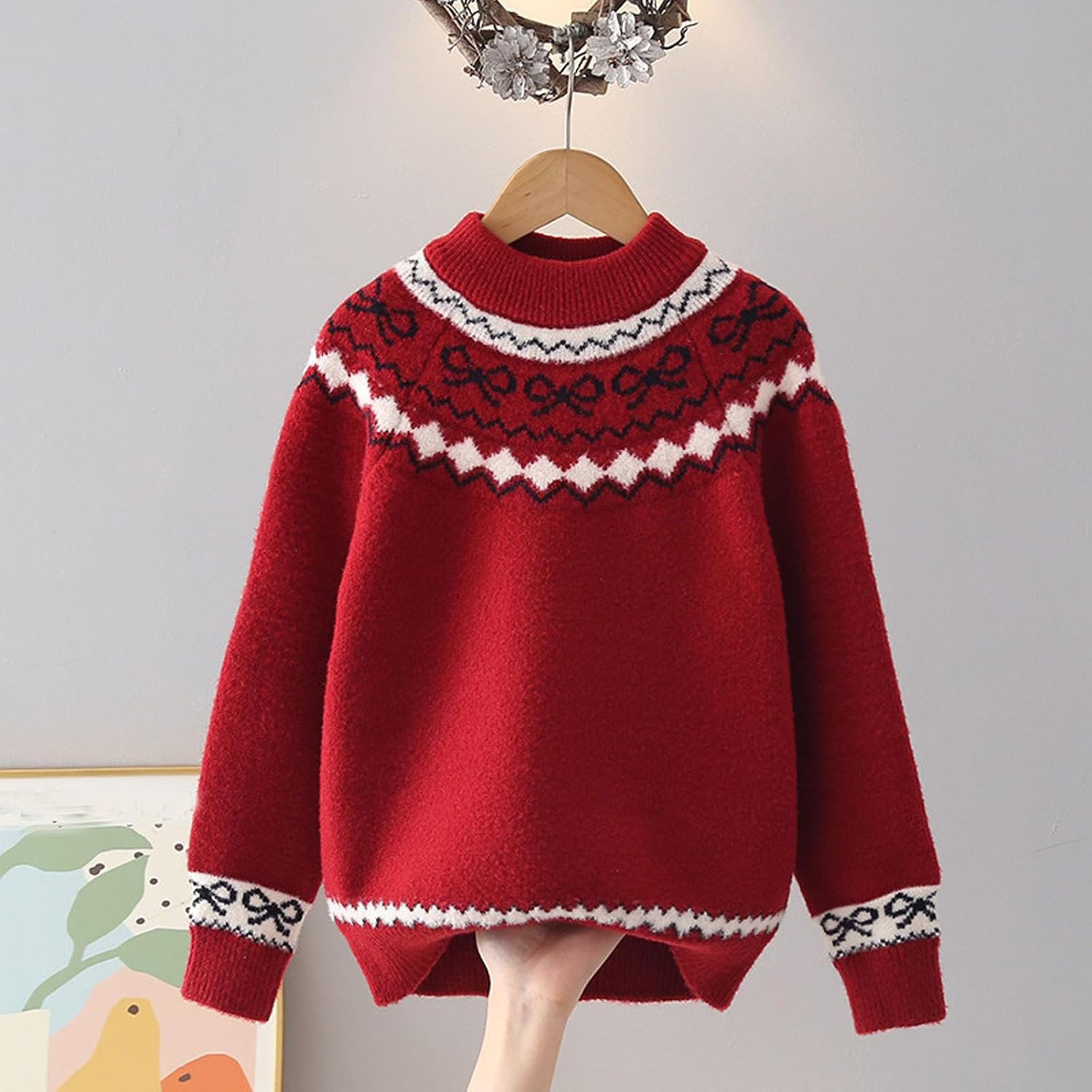 Girl's Fair Isle Sweater Vintage Kint Fall Winter Outfits