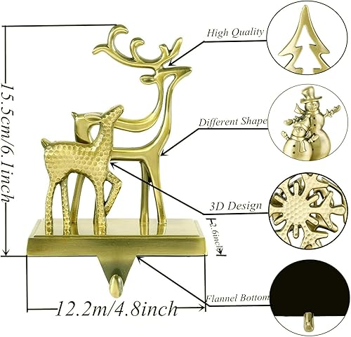 Miniatura 8 de 4 soportes antideslizantes para calcetines de Navidad, diseño de reno, árbol de Navidad, muñeco de nieve, copos de nieve, ciervos para chimenea,