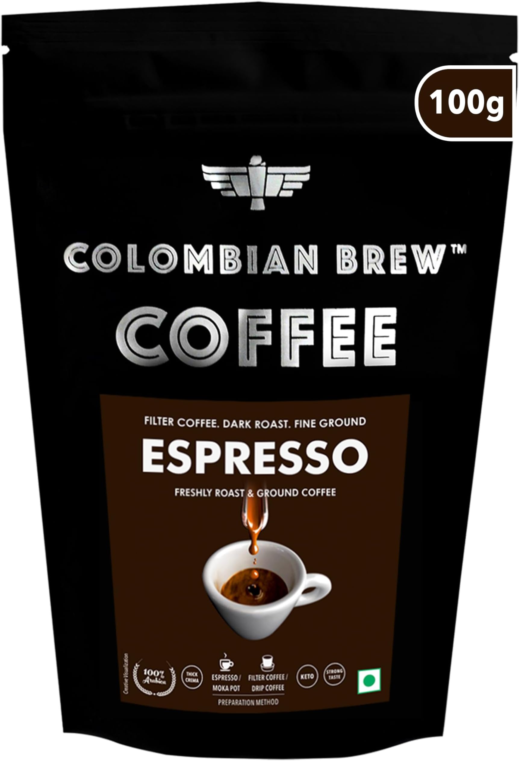 Arabica Espresso Filter Coffee Powder, Roast & Ground Strong, 100g, Pack of 2