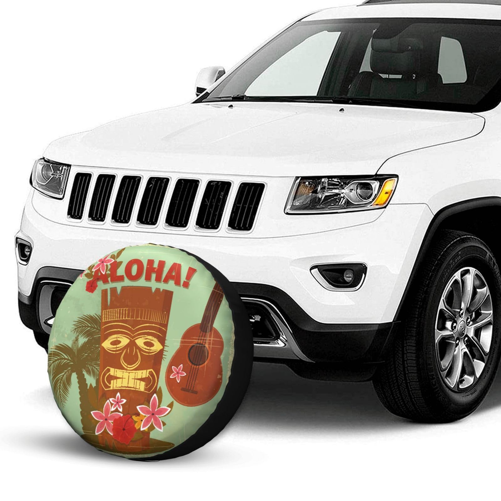 Vintage Aloha Tiki Spare Tire Cover - Universal Waterproof 17" Wheel Protector For RV, SUV, Truck, Trailer