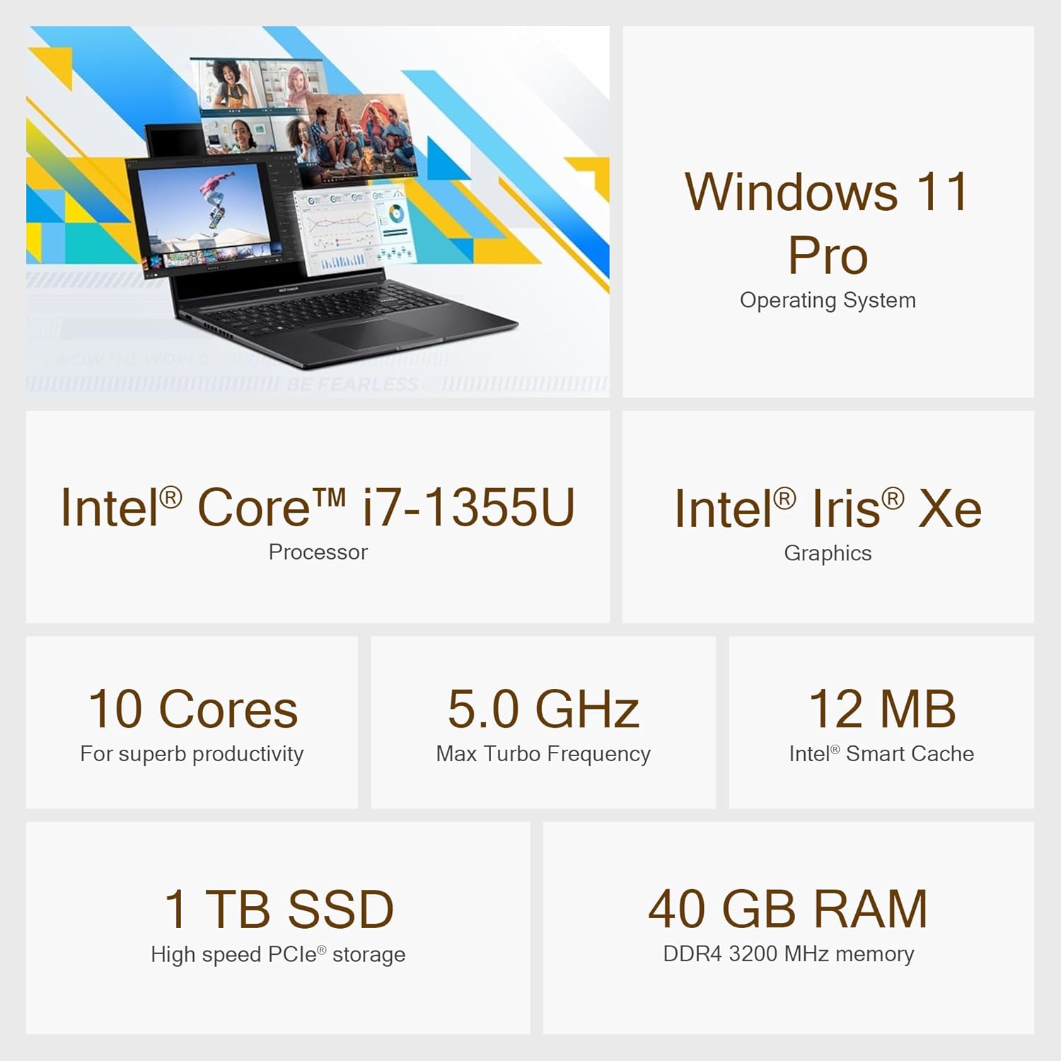 ASUS Newest Vivobook 16X Business Laptop,10-Cores Intel i7-1355U (Up to 5.0GHz), 40GB RAM & 1TB SSD, 16” WUXGA IPS Display, Iris Xe Graphics, Privacy Webcam, Wi-Fi 5, Windows 11 Pro +HubxcelAccessory