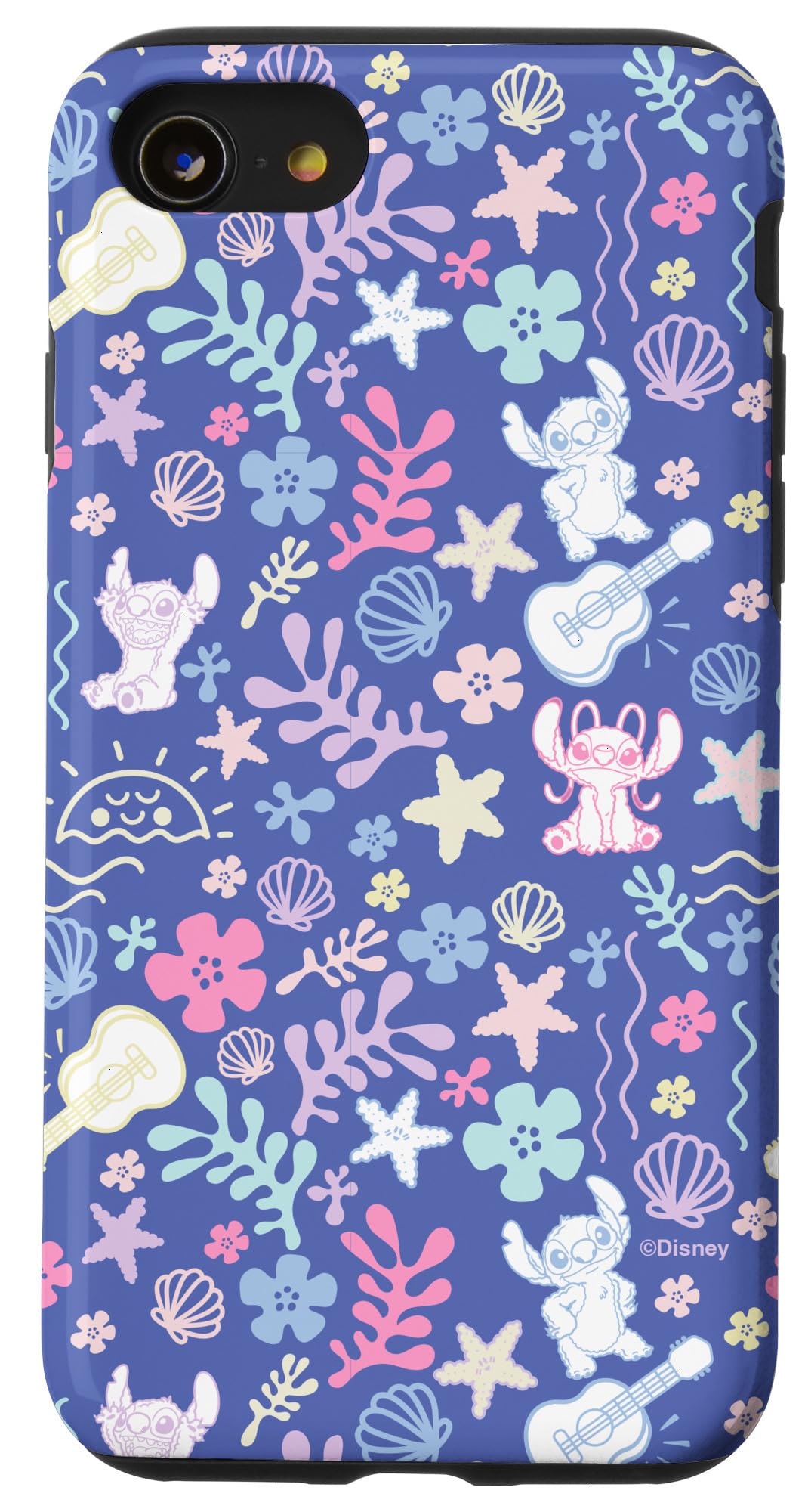 Disney Stitch & Angel Fluffy Summer Ocean Vibes Pattern Case for iPhone SE (2020) / 7/8