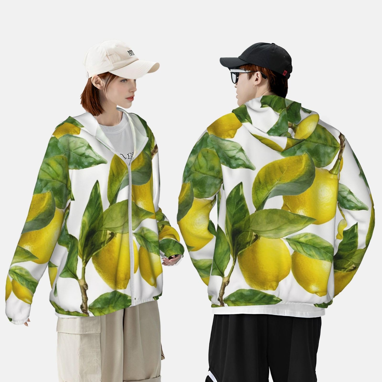 NONHAI Men's Sun Protection Jacket UPF 50+ Full Zipper Long Sleeve UV Hoodie Shirt Lemon Branch Leaves Women's Outdoor Jacket