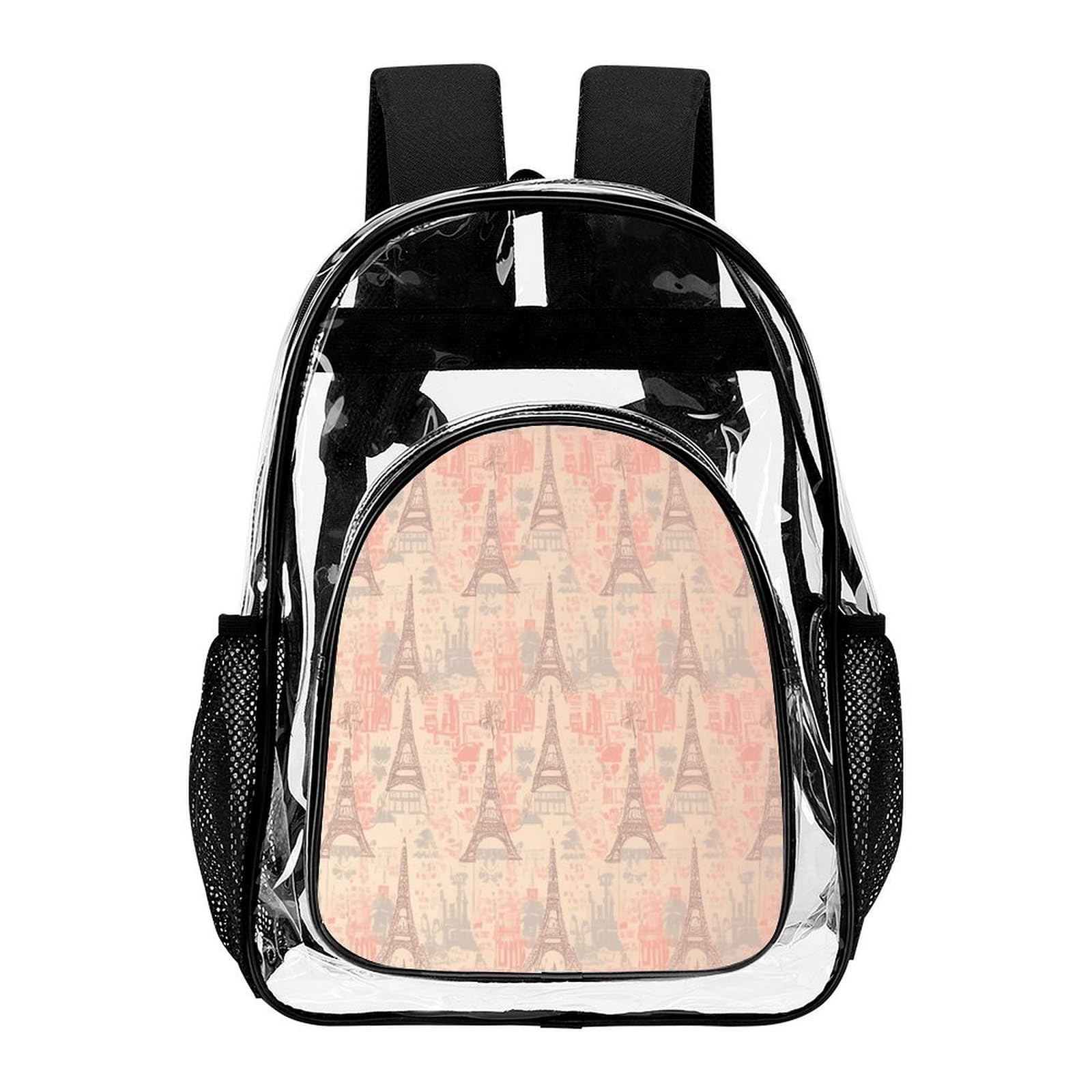 Rucksack mit Eiffelturm-Muster, Frankreich, transparent, transparent, aus PVC, für Sicherheit, Arbeit, Reisen, Stadion