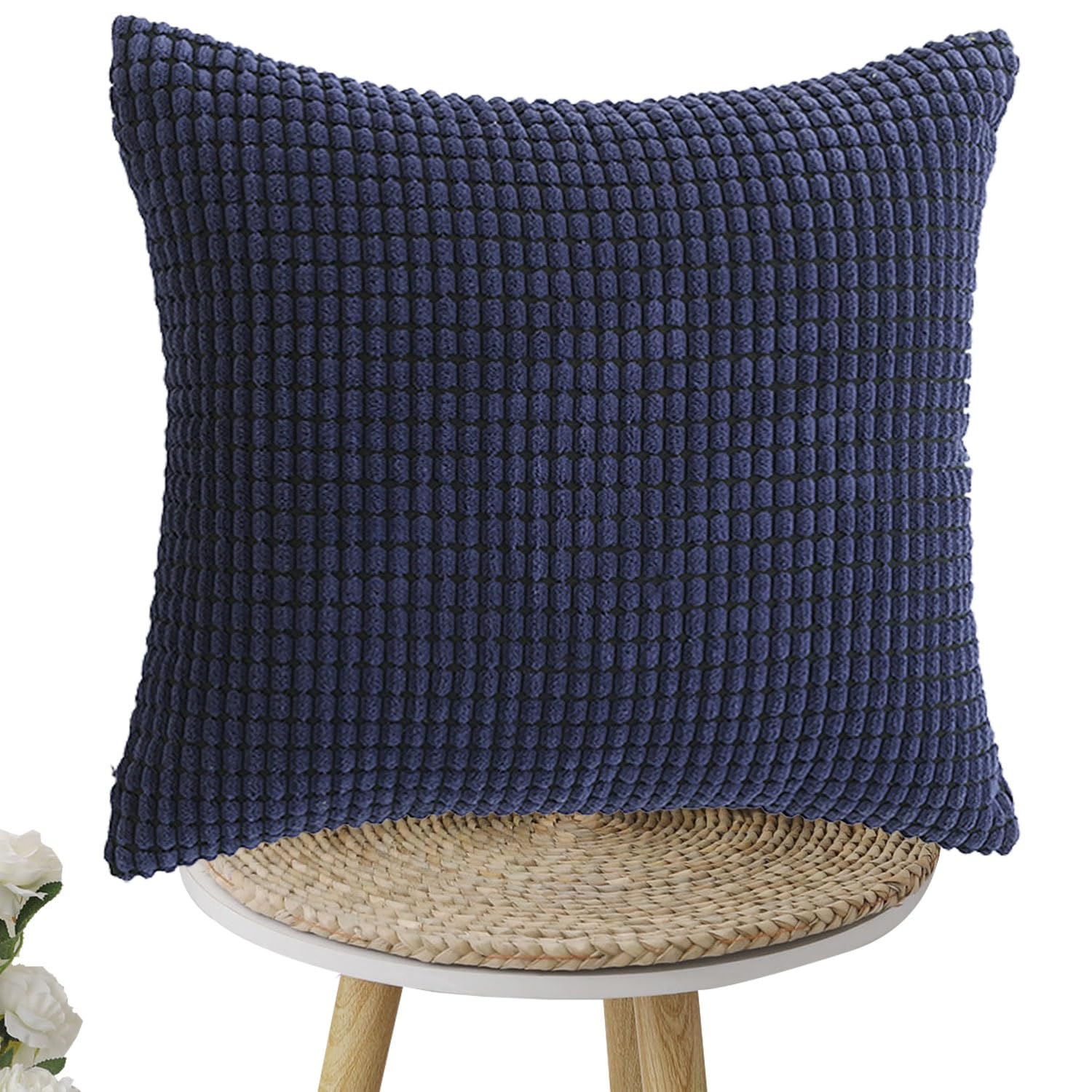 uyeoco Soft Corduroy Striped Pillow Covers - 30x50 80x80 60x80 50x70 Solid Lumbar Throw Pillow Cases - Decorative Cushion Covers for Sofa Bed Patio with Zipper Pillowcases(Navy blue,40x40cm(16x16in))
