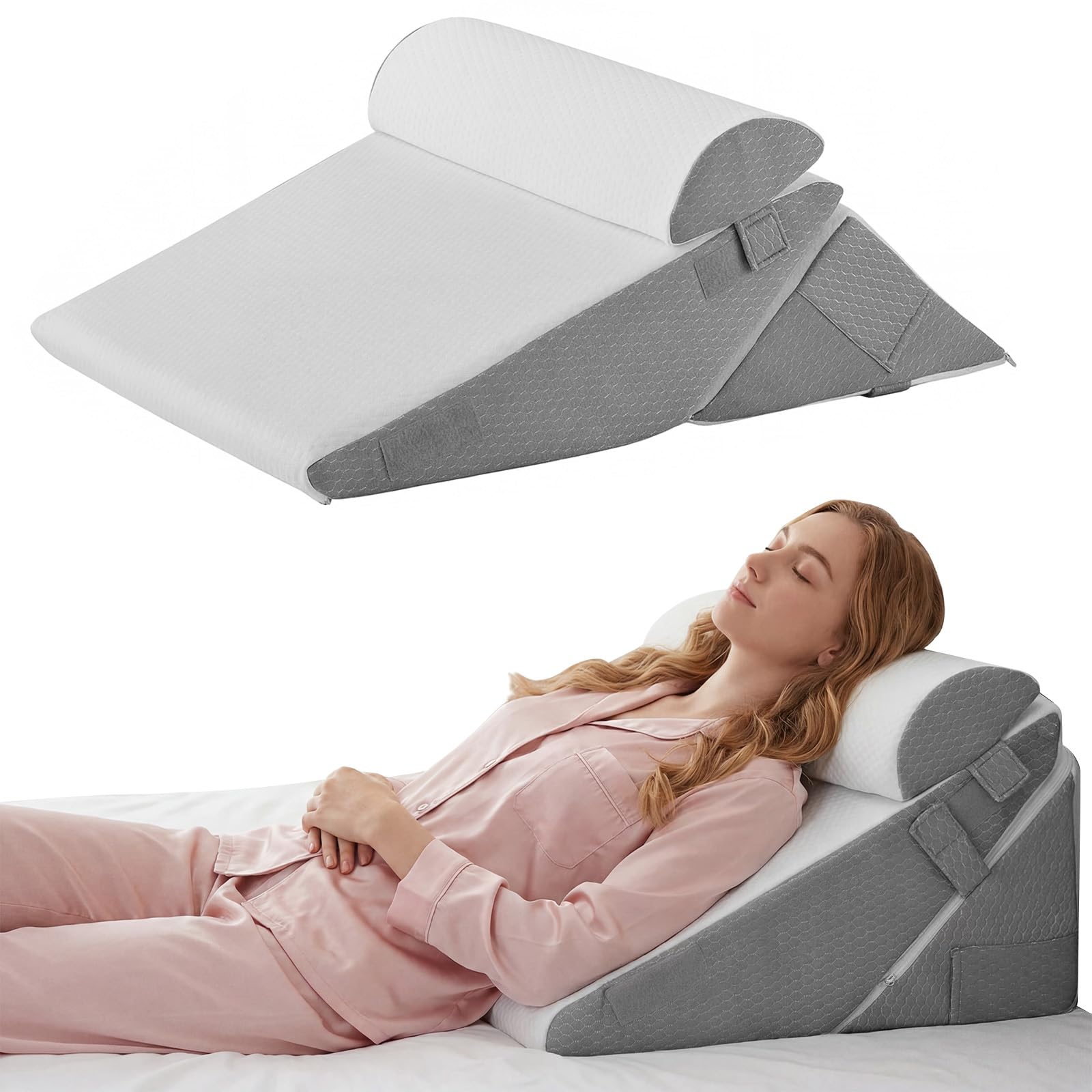 Juego de 3 cojines ortopédicos de cuña de altura ajustable de 9/12 pulgadas para apoyo postoperatorio para aliviar el reflujo, cojín de espalda, cojín de lectura para cama y sofá
