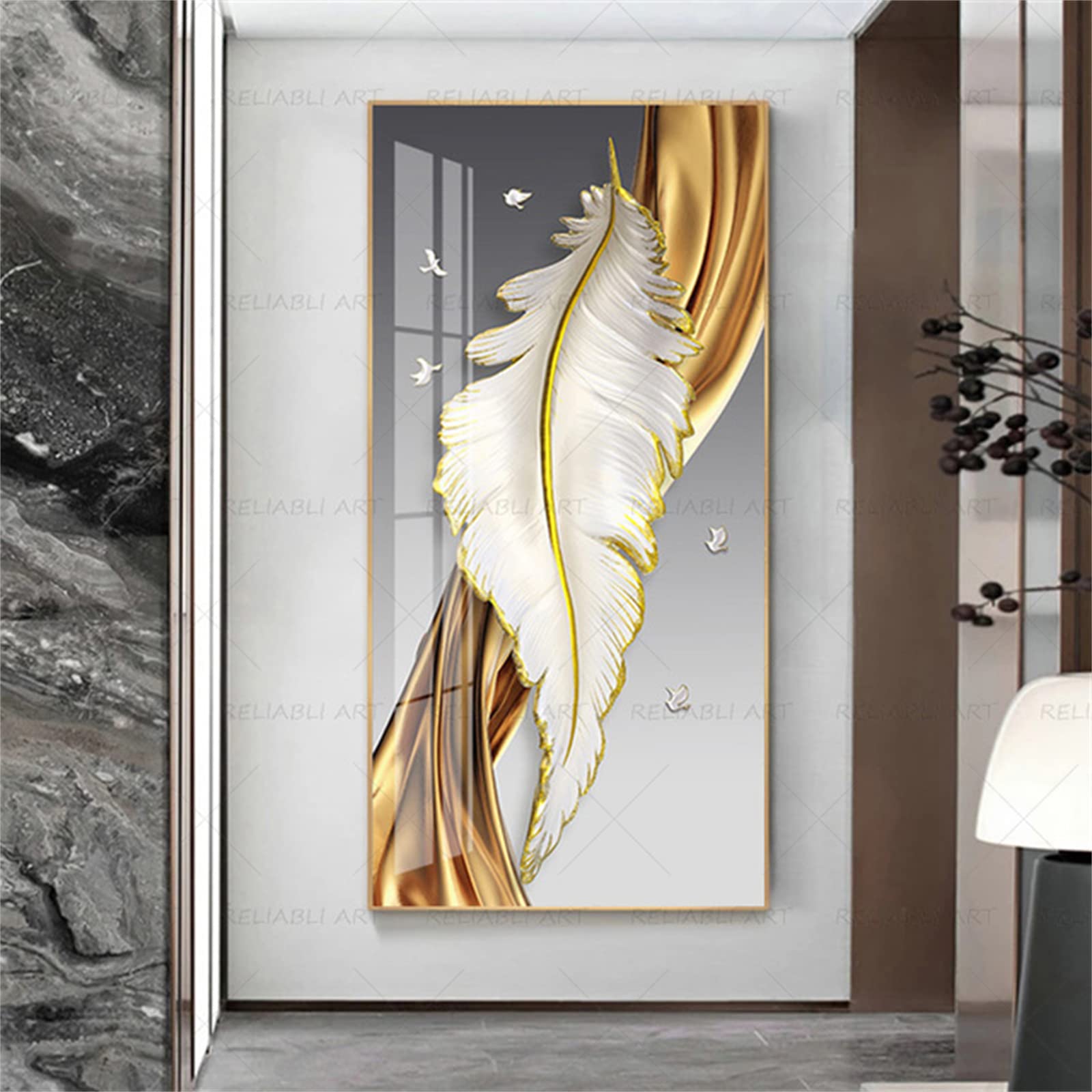 Peinture Diamant Strass Point de Croix 5D Plumes Colorées Modernes Kit Complet 50x100cm
